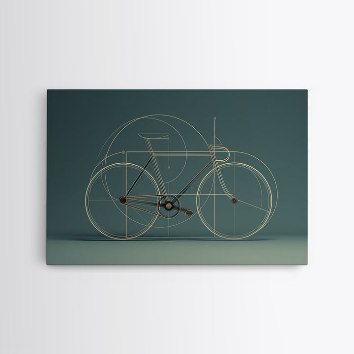 Minimal Line Bicycle Framed Canvas Print, Midcentury Modern Wall Art, Teal Geometric Bike Decor, Office Poster Print Gift