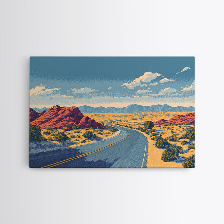 Red Rock Desert Highway Canvas Print, Midcentury Modern Art, Retro Travel Poster, Southwestern Decor, Scenic Wall Decor Gift