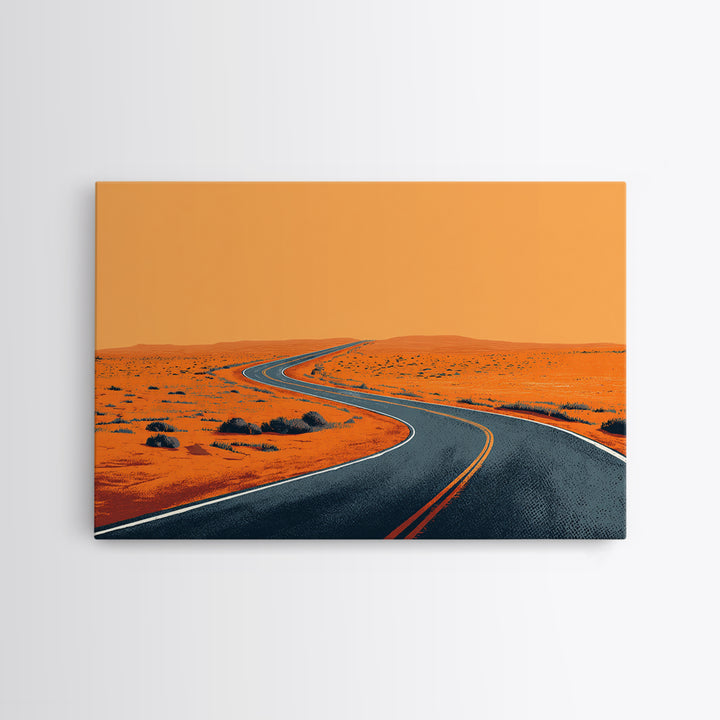 Orange Desert Highway Curve Wall Art, Minimalist Landscape, Midcentury Modern Art Print, Retro Road Poster, Mid Century Decor Gift