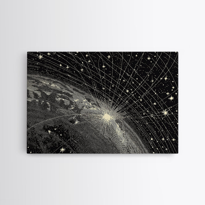 Black And White Earth Sunrise Wall Art, Celestial Space Illustration, Minimalist Art Print, Constellation Poster Decor Gift