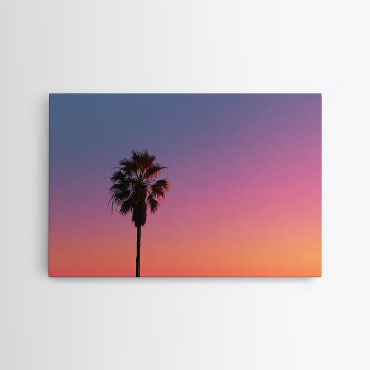 Palm Tree Sunset Silhouette Wall Art, Pink Orange Tropical Canvas Print, Retro Coastal Decor, California Art Print, Living Room Decor