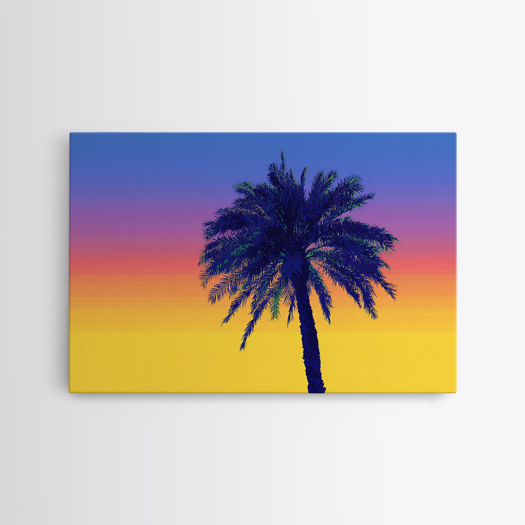 Vibrant Rainbow Palm Tree Wall Art, Mid Century Modern Canvas Print, Tropical Sunset Poster, Colorful Palm Springs Decor