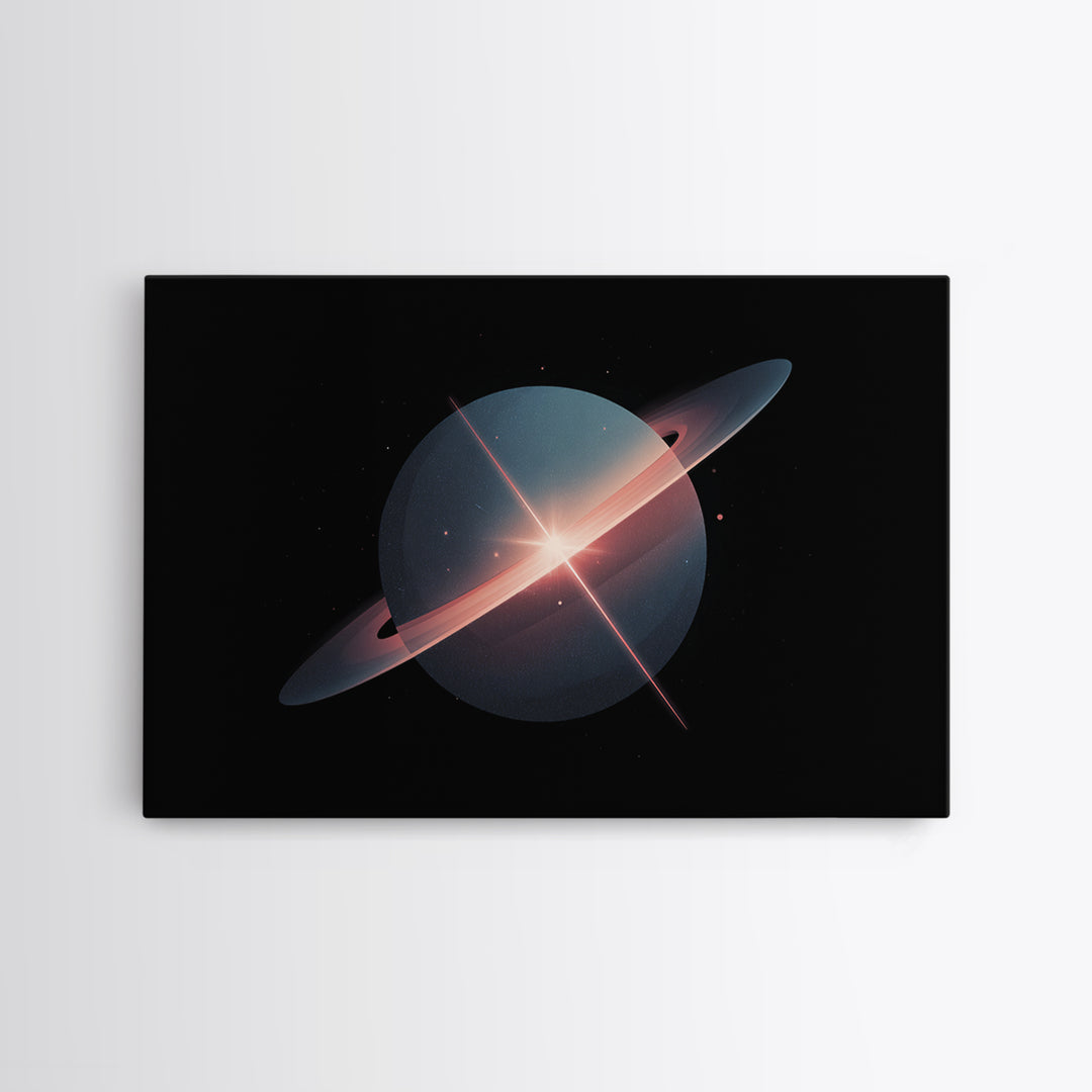 Blue Ringed Planet Wall Art, Saturn Inspired Canvas Print, Retro Space Poster, Modern Sci Fi Decor, Galaxy Art Print Gift
