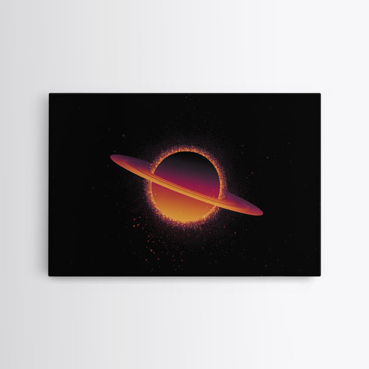 Orange Ringed Planet Wall Art, Retro Cosmic Canvas Print, Saturn Inspired Space Poster, Modern Sci Fi Home Decor, Galaxy Art Print