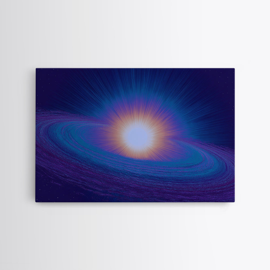 Radiant Cosmic Galaxy Ring Wall Art, Retro Sci Fi Space Poster, Blue Purple Modern Abstract Art, Mid Century Decor Print