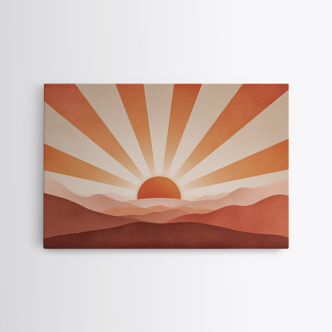Minimalist Abstract Sunrise Canvas Print, Blush Mountain Landscape, Mid Century Modern Wall Decor For Bedroom And Office