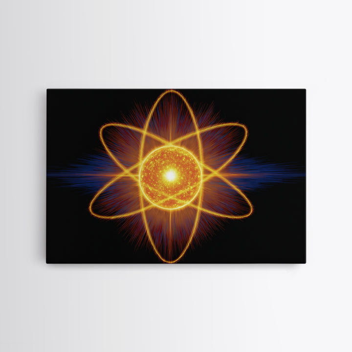 Glowing Atom Energy Wall Art, Black Space Science Print, Atomic Mid Century Modern Poster For Office And Man Cave Home Decor