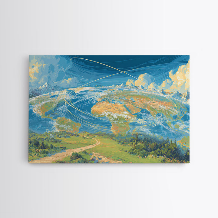 Painterly Earth Orbit Wall Art, Scenic World Landscape Poster, Blue Sky Modern Art Print, Travel Inspired Home Office Decor