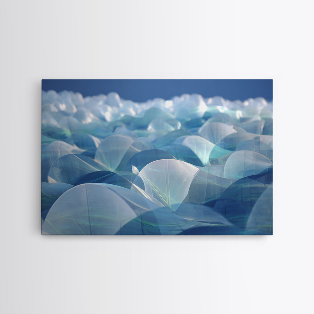 Blue Translucent Dome Landscape Abstract Canvas Print, Modern Wall Art, Cool Minimalist Ocean Ice Blue Bedroom Decor Poster