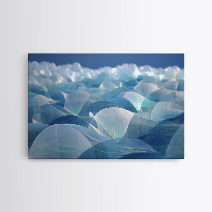 Blue Translucent Dome Landscape Abstract Canvas Print, Modern Wall Art, Cool Minimalist Ocean Ice Blue Bedroom Decor Poster