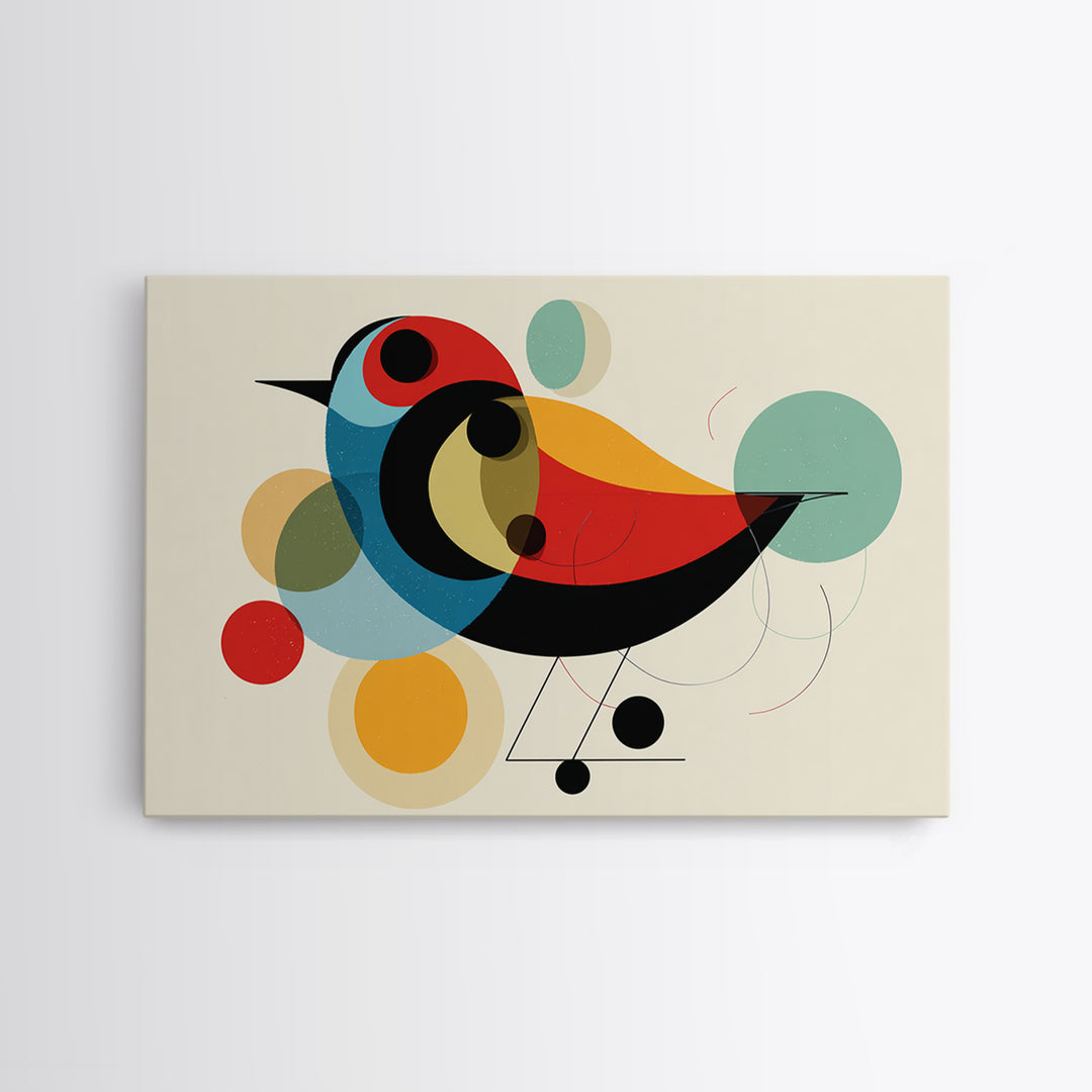 Abstract Midcentury Bird Wall Art, Colorful Circle Shapes Poster, Modern Geometric Art Print, Playful Retro Nursery Home Decor