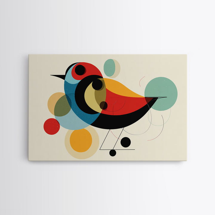 Abstract Midcentury Bird Wall Art, Colorful Circle Shapes Poster, Modern Geometric Art Print, Playful Retro Nursery Home Decor