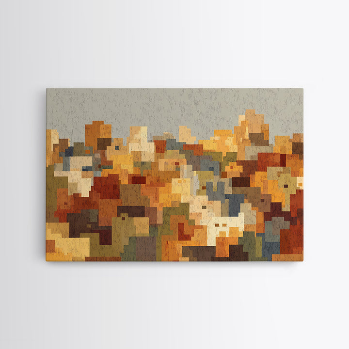 Warm Abstract City Blocks Wall Art, Mid Century Modern Decor, Geometric Urban Landscape Print, Colorful Home Office Poster