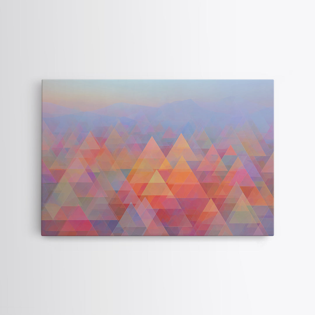 Pastel Triangle Mountain Landscape Wall Art, Geometric Abstract Art, Midcentury Modern Living Room Decor, Colorful Canvas Print