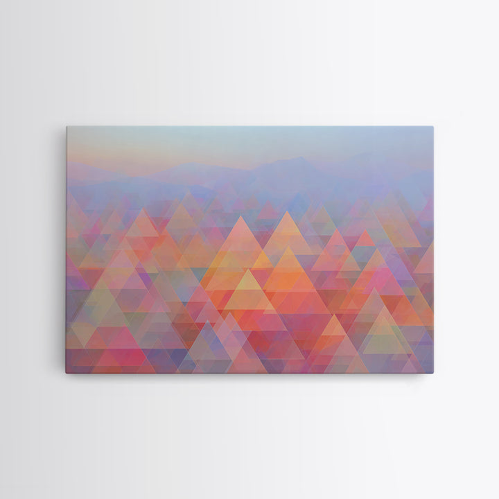 Pastel Triangle Mountain Landscape Wall Art, Geometric Abstract Art, Midcentury Modern Living Room Decor, Colorful Canvas Print