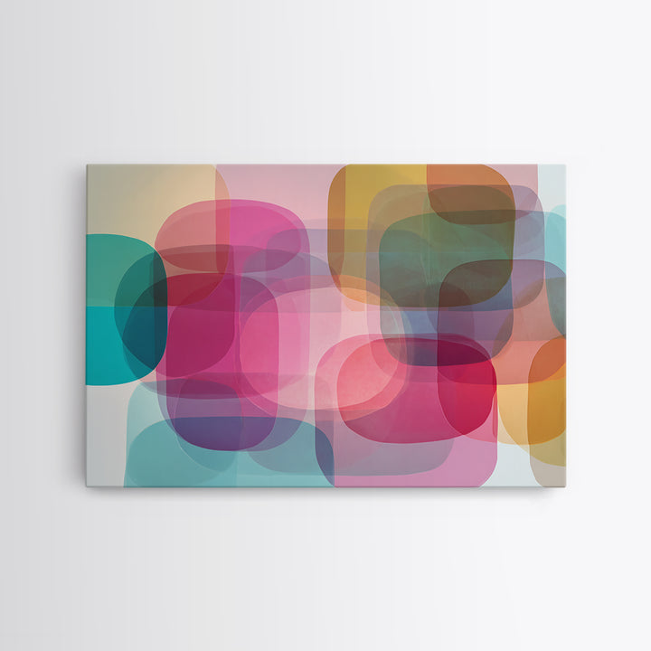 Colorful Translucent Rounded Rectangle Abstract Wall Art, Modern Geometric Art Print, Pink Teal Bauhaus Home Decor Poster