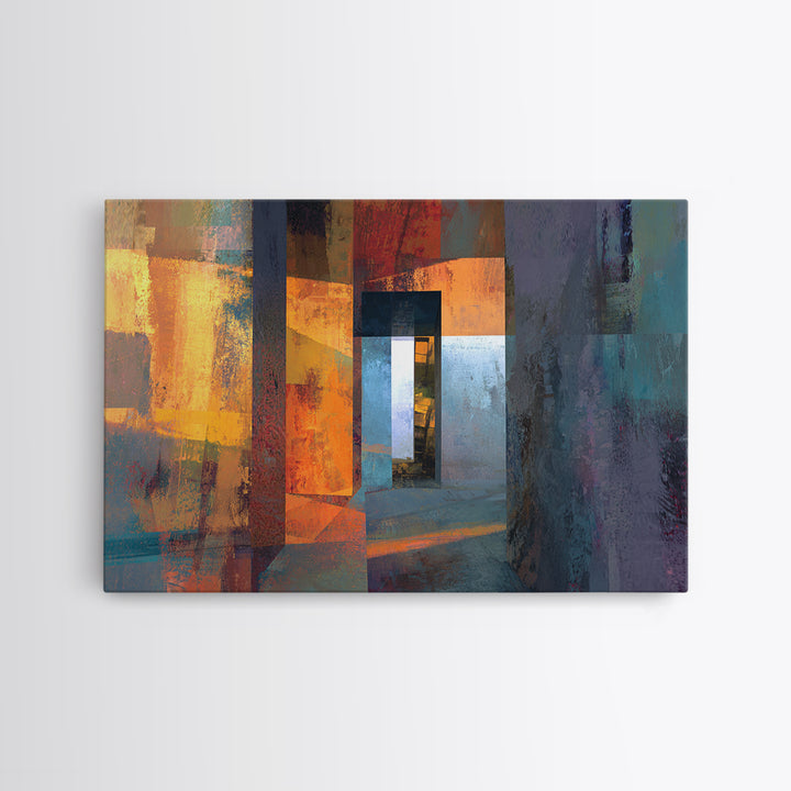 Orange Teal Abstract Doorway Wall Art, Midcentury Modern Art, Geometric Wall Decor, Modern Abstract Art, Living Room Decor