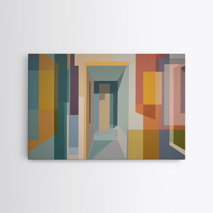Pastel Abstract Hallway Canvas Print, Midcentury Modern, Geometric Poster, Modern Wall Decor, Minimalist Decor, Home Office Art