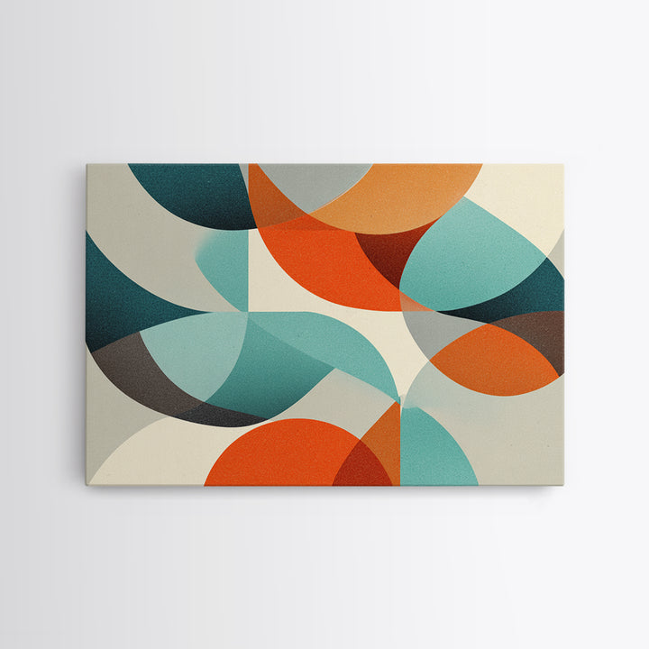 Orange Teal Circle Abstract Wall Art, Midcentury Modern Art, Geometric Shapes Art, Modern Art Print, Retro Wall Decor, Home Decor