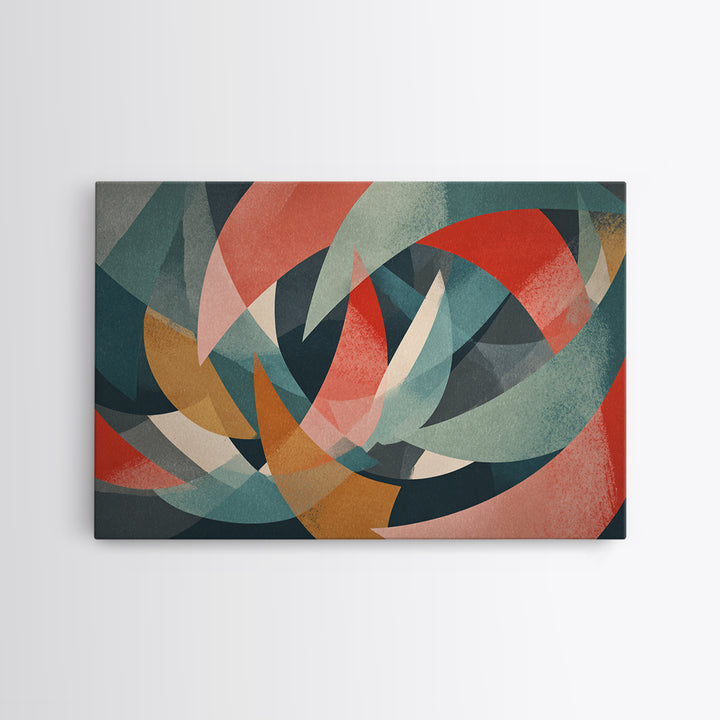 Dynamic Red Teal Abstract Canvas Print, Midcentury Abstract, Geometric Wall Art, Modern Art Print, Bold MCM Wall Decor, Statement Piece