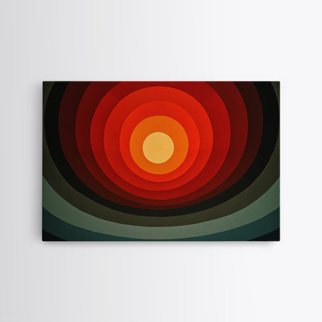 Hard Edge Red Orange Target Canvas Print, Midcentury Modern Wall Art, Retro Geometric Poster For Office Home Decor MCM Style