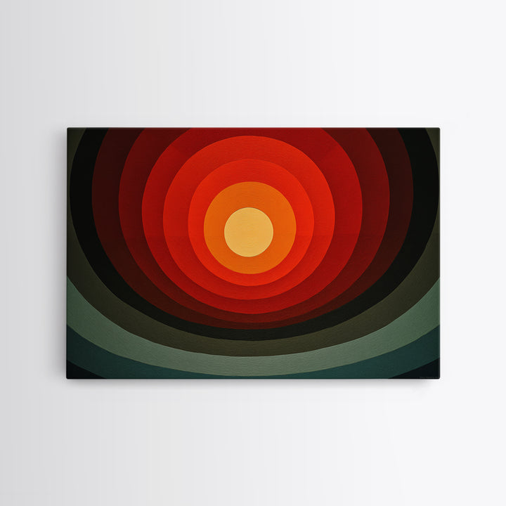 Hard Edge Red Orange Target Canvas Print, Midcentury Modern Wall Art, Retro Geometric Poster For Office Home Decor MCM Style