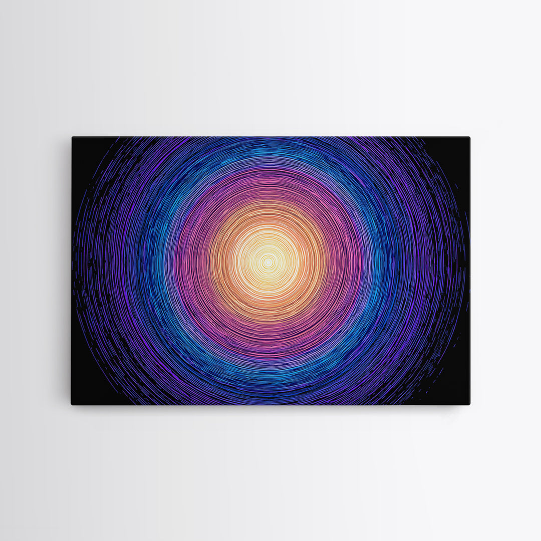 Vibrant Purple Blue Concentric Spiral Wall Art, Midcentury Modern Abstract Art Print, Geometric Retro Decor For Living Room