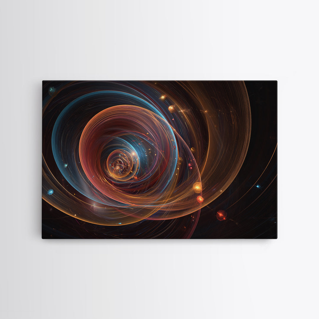 Cosmic Orbital Spiral Framed Canvas Print, Modern Abstract Art, Space Abstract Art Decor, Sci Fi Wall Art For Home Office