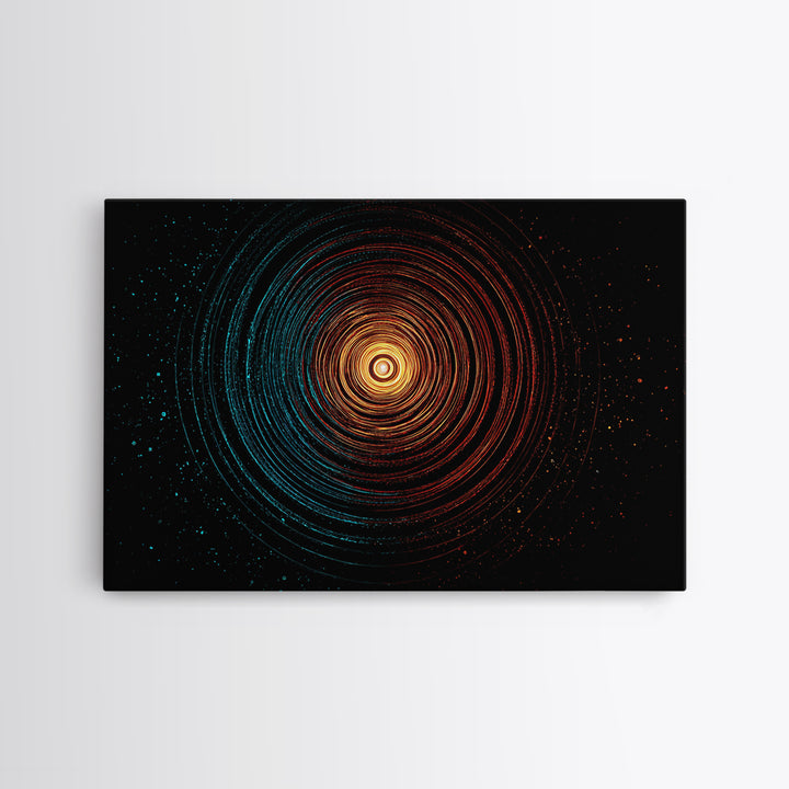 Glowing Orange Teal Concentric Rings Wall Art, Modern Abstract Art Print, Cosmic Retro Geometric Decor For Bedroom Office