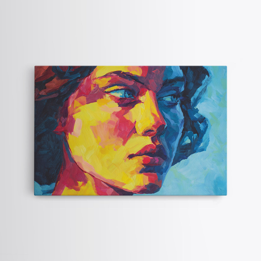 Colorful Expressionist Profile Portrait Canvas Print, Modern Abstract Art, Bold Figurative Wall Art For Bedroom Living Room