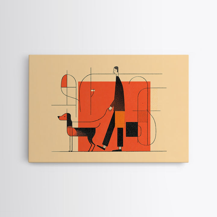 Linear Orange Dog Walker Wall Art, Midcentury Modern Abstract Print, Minimalist Geometric Poster, Retro Entryway Home Decor Gift