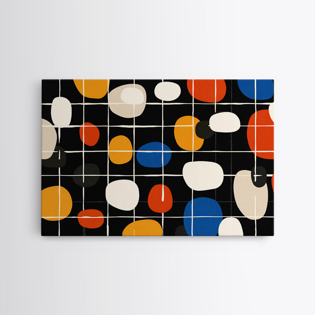 Atomic Oval Grid Wall Art, Orange Blue Midcentury Canvas Print, Retro Modern Geometric Decor For Kitchen Or Office Gallery Wall