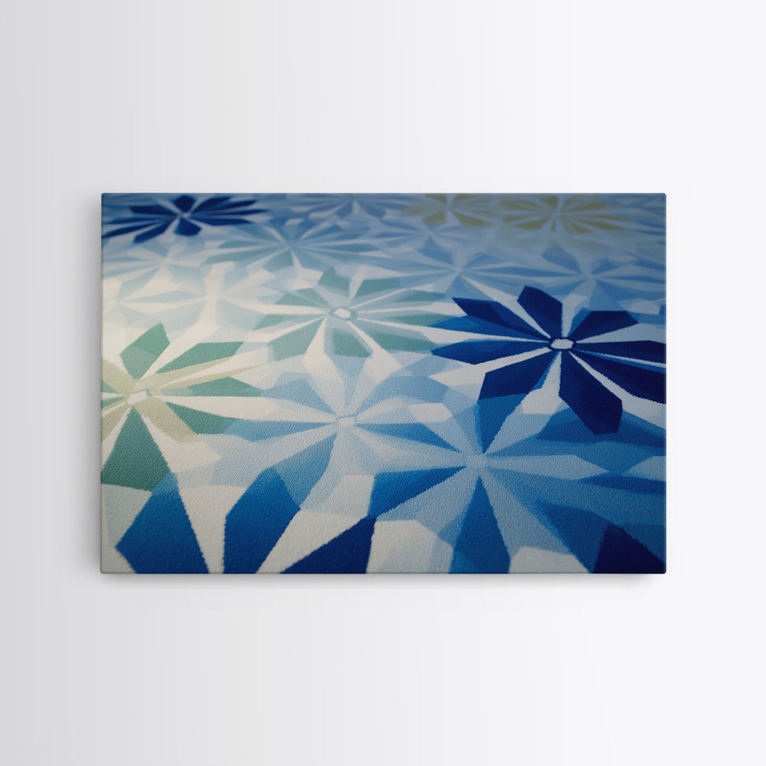 Blue Geometric Floral Pattern Wall Art, Scandinavian Modern Abstract Print, Coastal Bedroom Decor, Minimalist Home Office Art