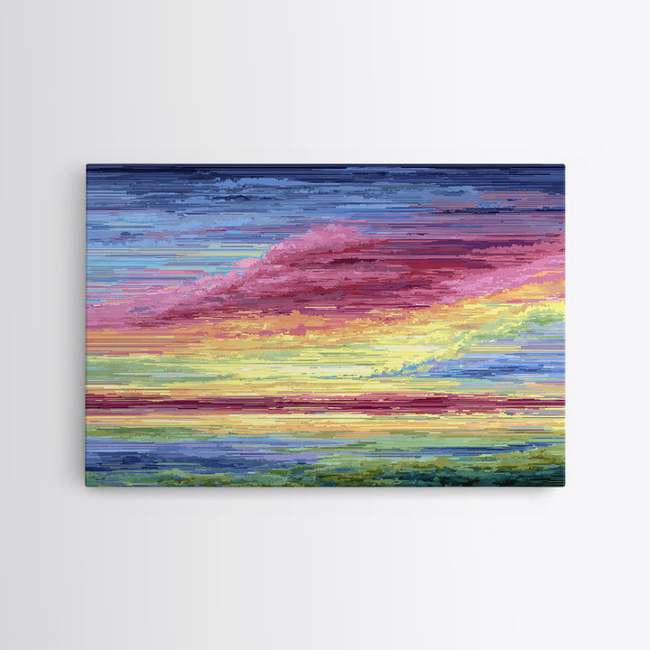 Vibrant Pink Yellow Sunset Clouds, Modern Wall Art, Bright Abstract Art Print, Colorful Living Room Decor Canvas Print Poster