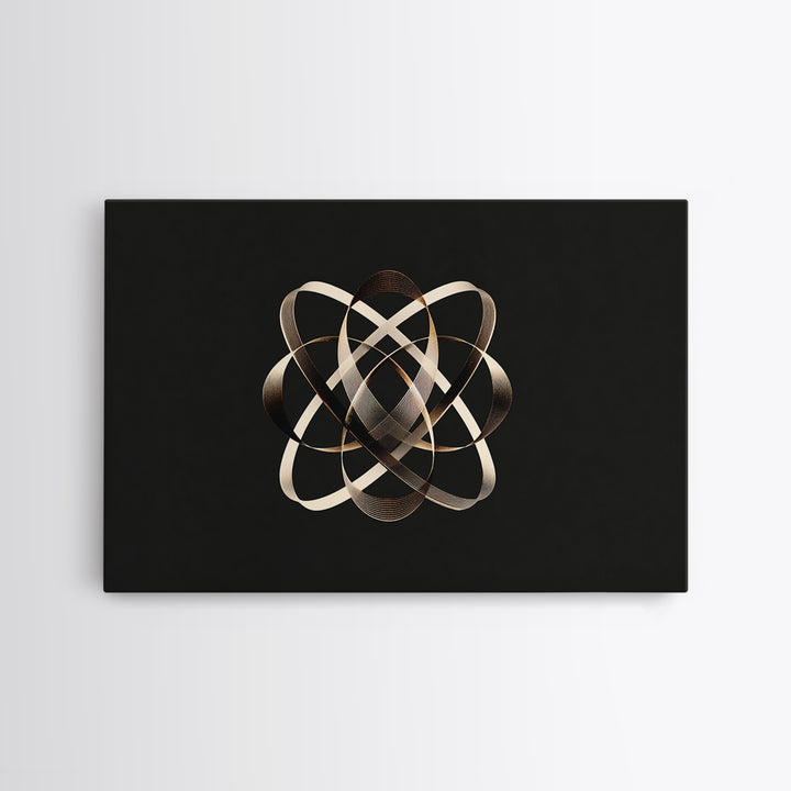 Gold Metallic Atomic Orbit On Black, Modern Wall Art, Geometric Abstract Poster, Luxe Contemporary Decor Canvas Print Gift
