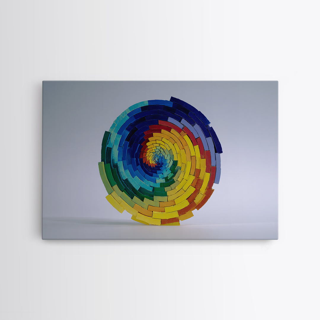 Rainbow Spiral Modern Sculpture Canvas Print, Midcentury Modern Geometric Wall Art, Colorful MCM Statement Piece Decor Gift