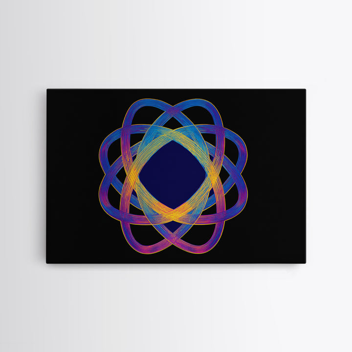 Neon Atomic Spirograph Abstract Wall Art, Midcentury Modern Art Print, Geometric Op Art, Retro Black Decor, Statement Piece