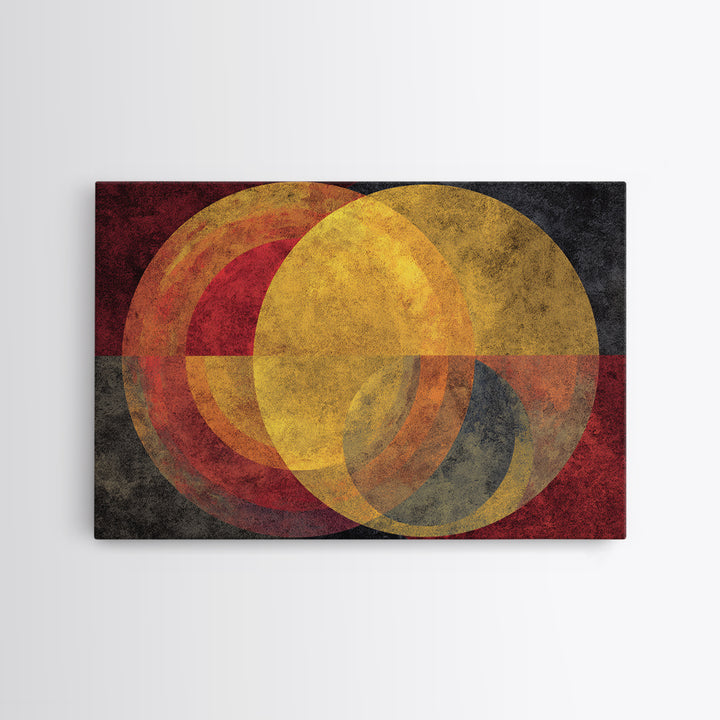 Red Gold Circle Abstract Wall Art, Midcentury Modern Canvas Print, Bauhaus Geometric Decor, Retro Home Office Statement Art