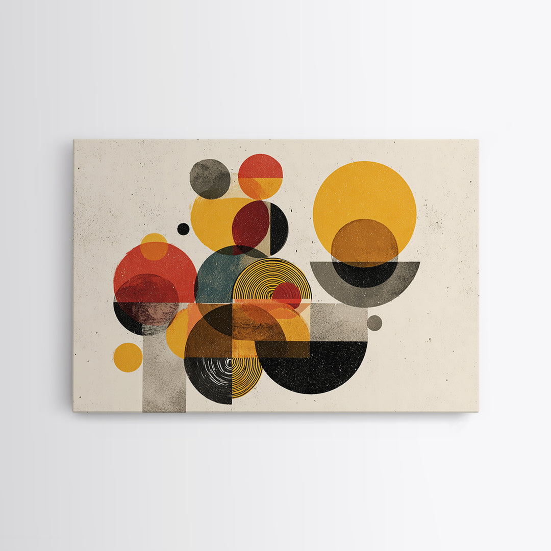 Warm Bauhaus Circles Canvas Print, Midcentury Modern Wall Art, Geometric Abstract Art, Retro Orange Black Home Decor Print Gift