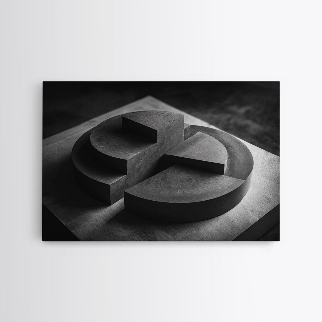 Black And White Concrete Circle Sculpture Canvas Print, Modern Abstract Art, Minimalist Wall Art, Masculine Office Wall Decor