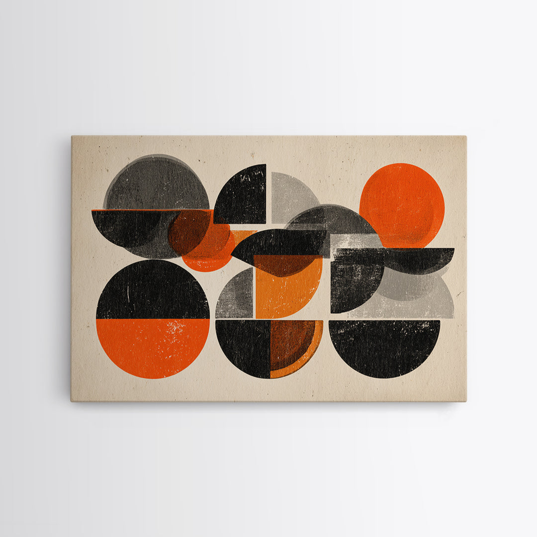 Orange Black Gray Circle Collage Wall Art, Midcentury Modern Art Print, Retro Geometric Poster, Bold MCM Living Room Wall Decor