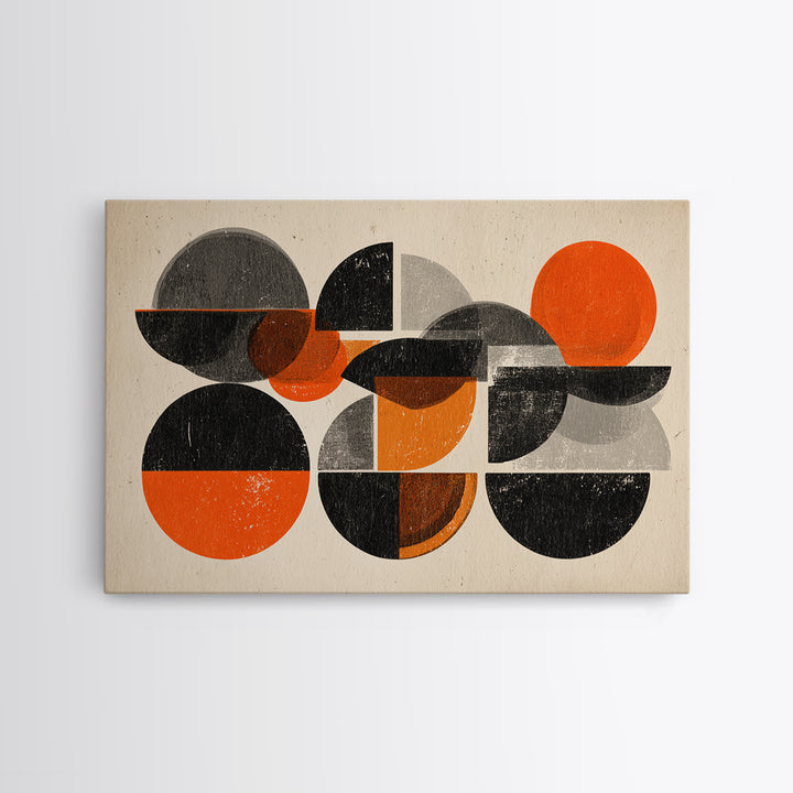 Orange Black Gray Circle Collage Wall Art, Midcentury Modern Art Print, Retro Geometric Poster, Bold MCM Living Room Wall Decor