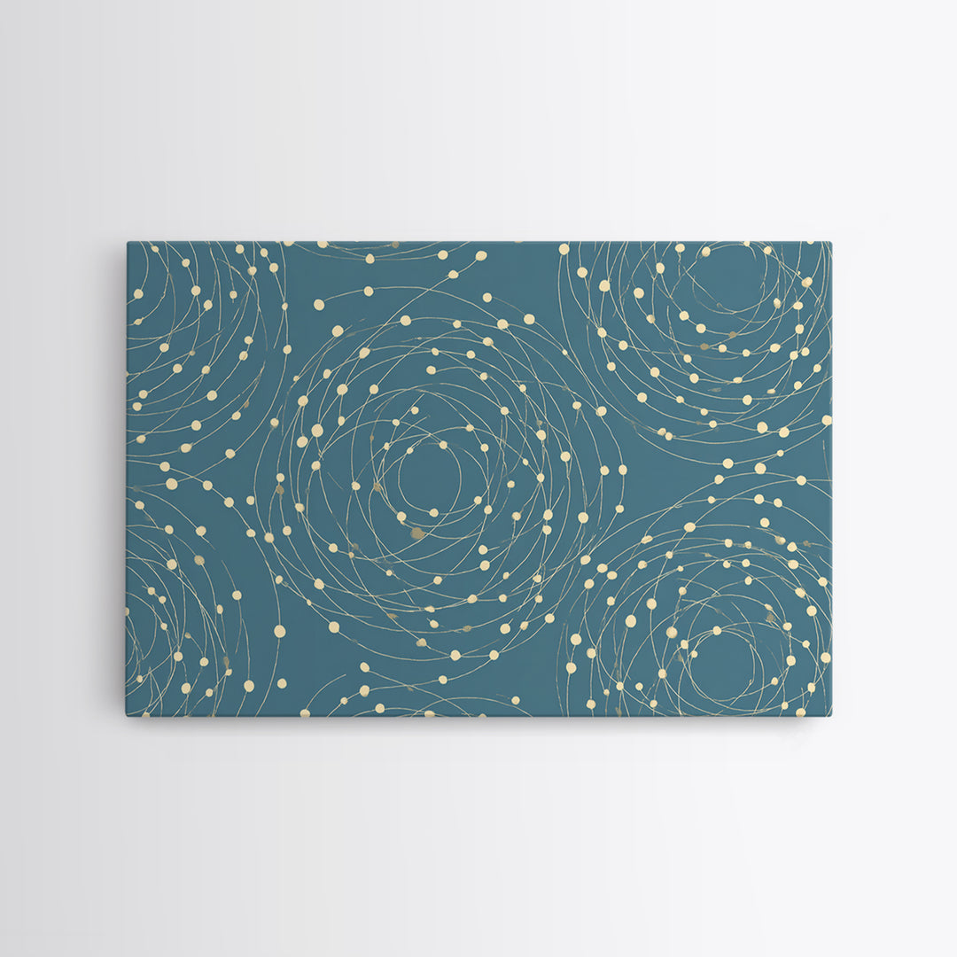 Teal Spiral Orbit Abstract Wall Art, Midcentury Modern Geometric Print, Atomic Pattern, Blue Minimalist Decor For Office
