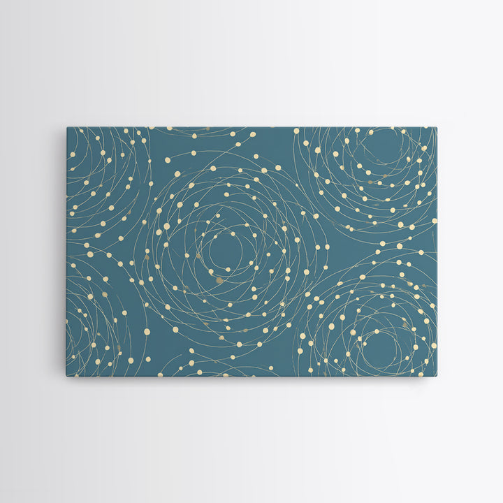 Teal Spiral Orbit Abstract Wall Art, Midcentury Modern Geometric Print, Atomic Pattern, Blue Minimalist Decor For Office