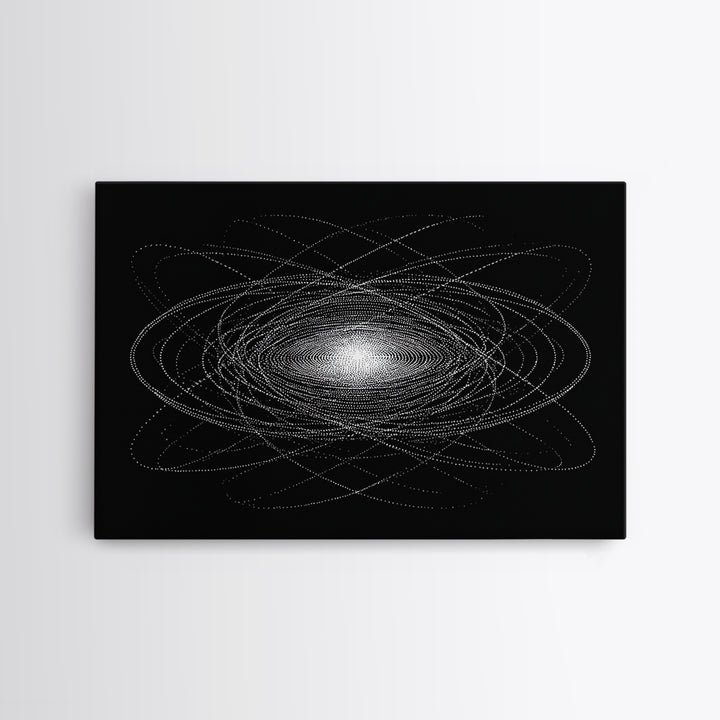 White Dotted Orbital Galaxy Wall Art, Cosmic Abstract Art Print, Modern Space Poster, Sci Fi Wall Decor, Black Minimalist Decor
