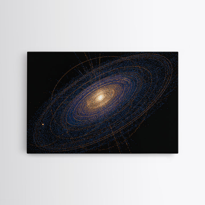 Blue Orange Spiral Galaxy Framed Canvas Print, Cosmic Space Abstract Art, Modern Wall Art, Digital Science Poster, Office Decor