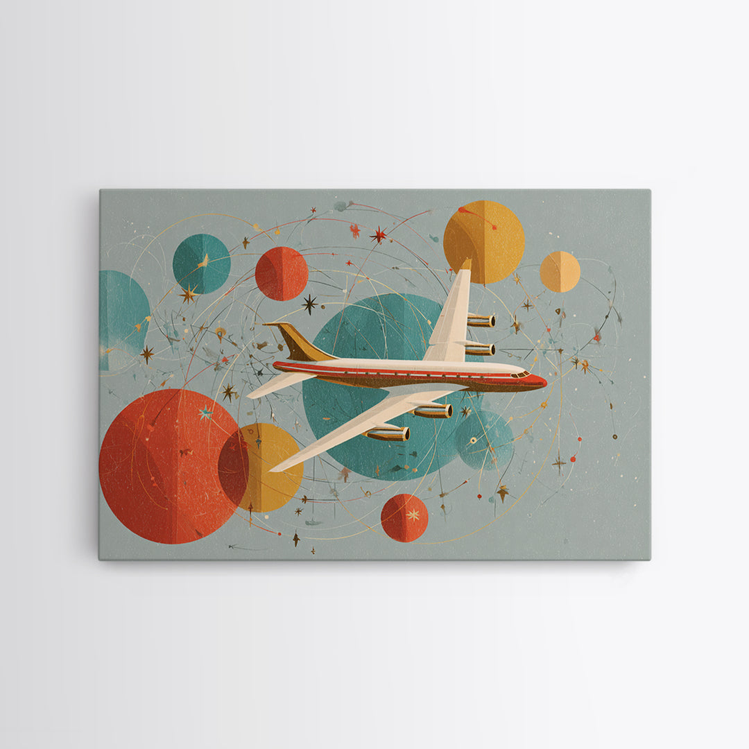 Retro Jet Age Airplane Orbit Abstract Wall Art, Midcentury Modern Art Print, Atomic Aviation Poster, MCM Living Room Decor
