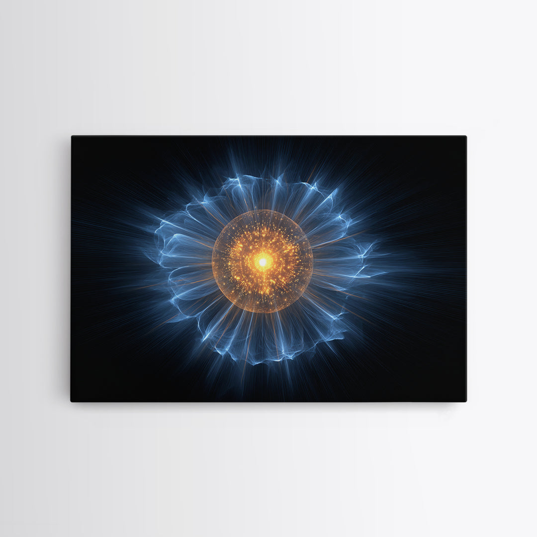 Blue Electric Plasma Orb Wall Art, Cosmic Abstract Art Print, Modern Space Poster, Orange Energy Decor, Sci Fi Office Decor