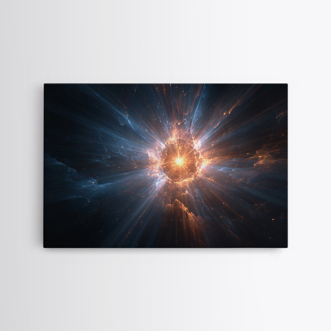 Cosmic Starburst Nebula Framed Canvas Print, Modern Wall Art, Space Abstract Art, Sci Fi Galaxy Decor For Living Room Decor