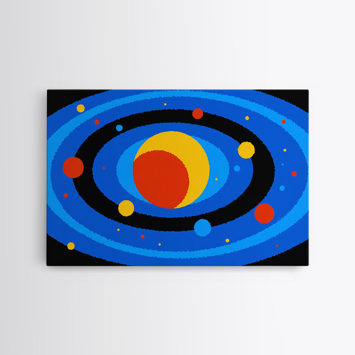 Blue Solar System Planets Wall Art, Midcentury Modern Art Print, Retro Space Poster, Colorful Kids Room Galaxy Decor Gift